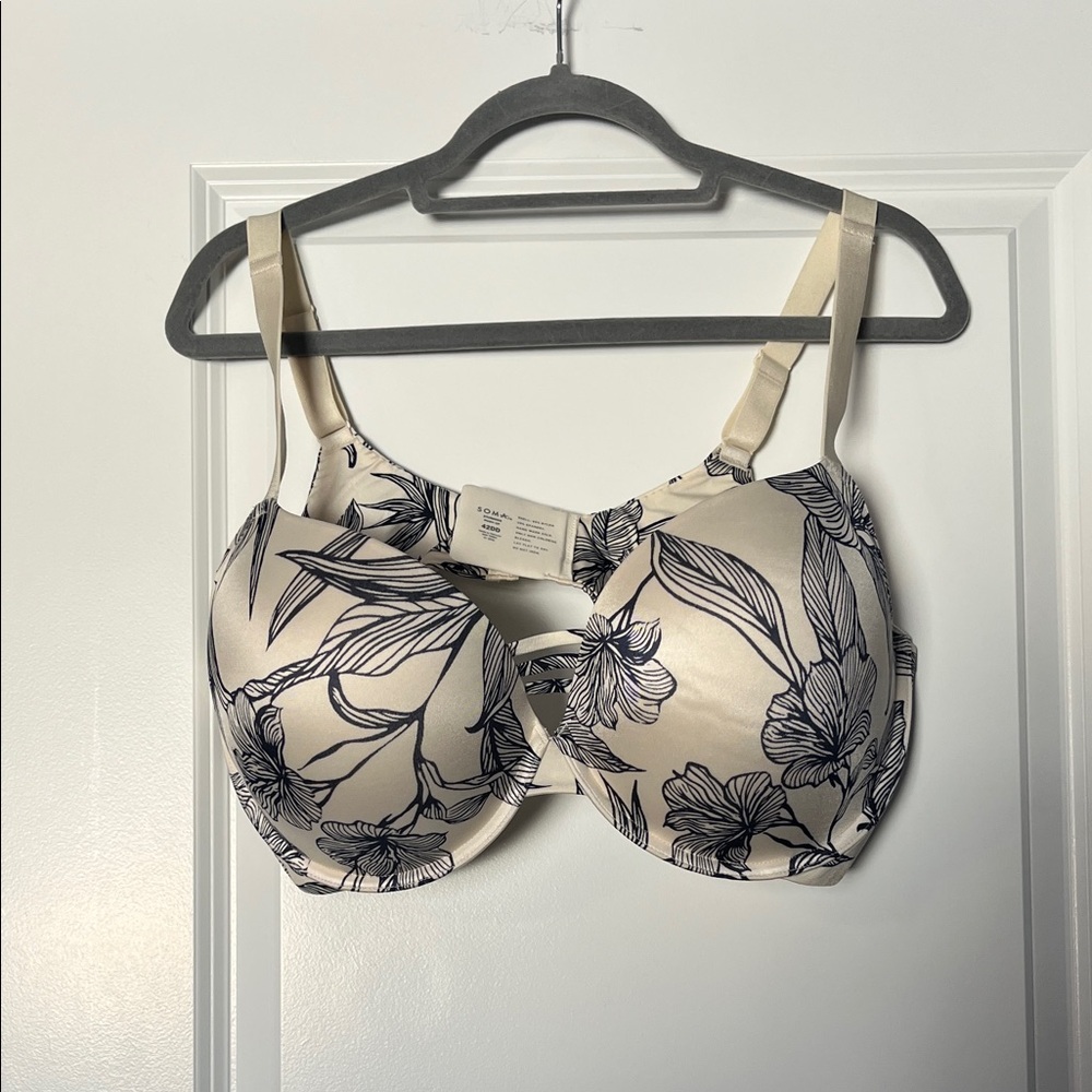Soma Cream and Navy Floral Push up Bra
